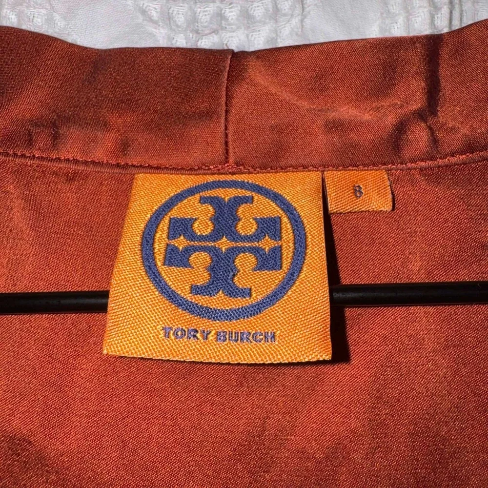 Flawed Tory Burch 100% Silk Blouse Rust Orange Sleeveless V-Neck Luxury Size 8